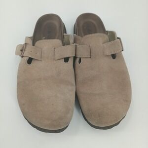 KIDMI Suede Clogs Mules Taupe Brown Buckle‎ Strap Cork Footbed Size 42